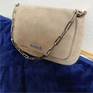 Gucci Beige Suede Shoulder Bag with Chain Strap